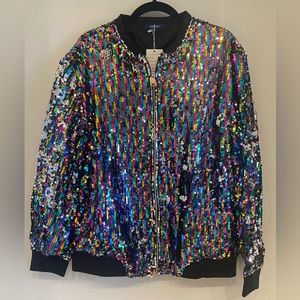 Rainbow Sequin Bomber Jacket
